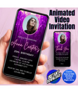 Any Age Invite, Purple Falling Star Digital Invitation Animated Video In... - £4.70 GBP