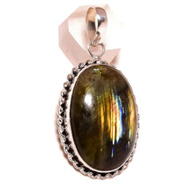 Labradorite Cabochon Gemstone 925 Silver Overlay Handmade Rope Bezel Pendant - £10.26 GBP