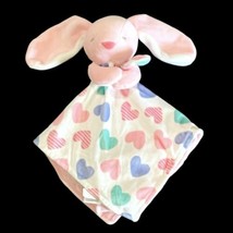 Carter&#39;s 14&quot; x 14&quot; Stuffed Plush Pink Bunny Rabbit Hearts Lovey Security... - £11.39 GBP