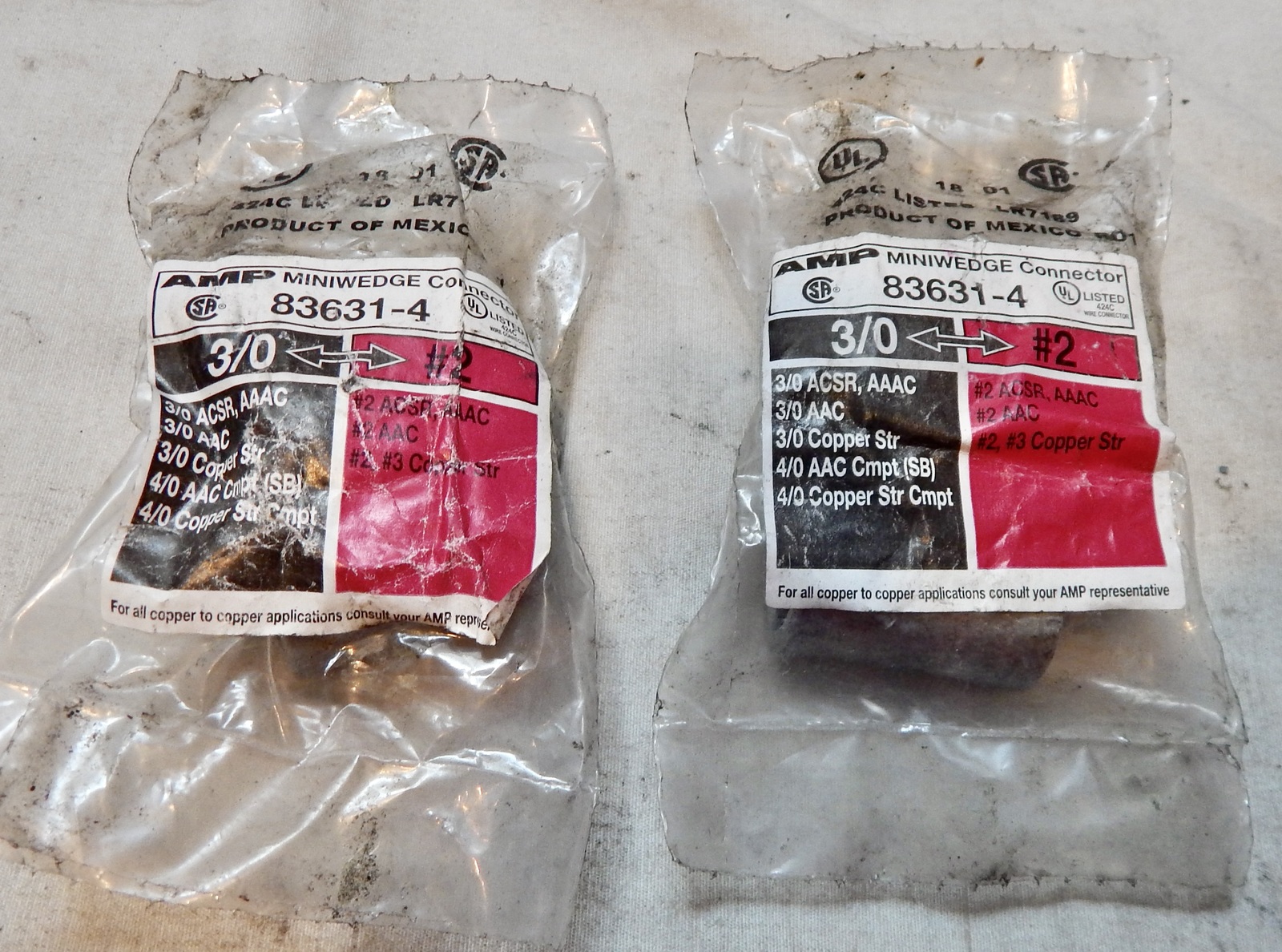 Amp Inc Miniwedge Connectors 83631-4 2ea 3/0-#2 Black/Red Aluminum Tap 285X