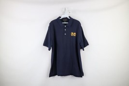 Vintage 90s Mens Large Faded University of Michigan Spell Out Polo Shirt Blue - £27.65 GBP