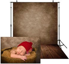 5x7ft Soft Fabric Brown Wall with Wooden Floor Photography Backdrop Newborn Baby - £29.75 GBP