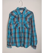 JNCO CROWN BRAND Long Sleeve Blue Plaid Pearl Snap Western Shirt Men&#39;s S... - $534.96 MXN