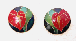 Vintage Laurel Burch Anthurium Hawaiian Floral Pierced Earrings Good Sha... - $18.32