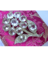 Vintage Retro Pot Metal Clear Resin Crystal &amp; Rhinestone Flower Brooch - $42.75
