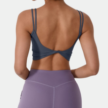 Women&#39;s Small Halara Blue In My Feels Double Strap Twisted Padded Crop Yoga Tank - £10.18 GBP