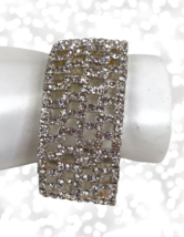 Vtg Designer Signed Monet Rhinestone Stretch Statement Bracelet Bling jewelry - £12.01 GBP