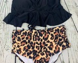 Womens Ruffle Bikini Swimsuit High Waisted Bottom Swimwear Leopard M - $33.25