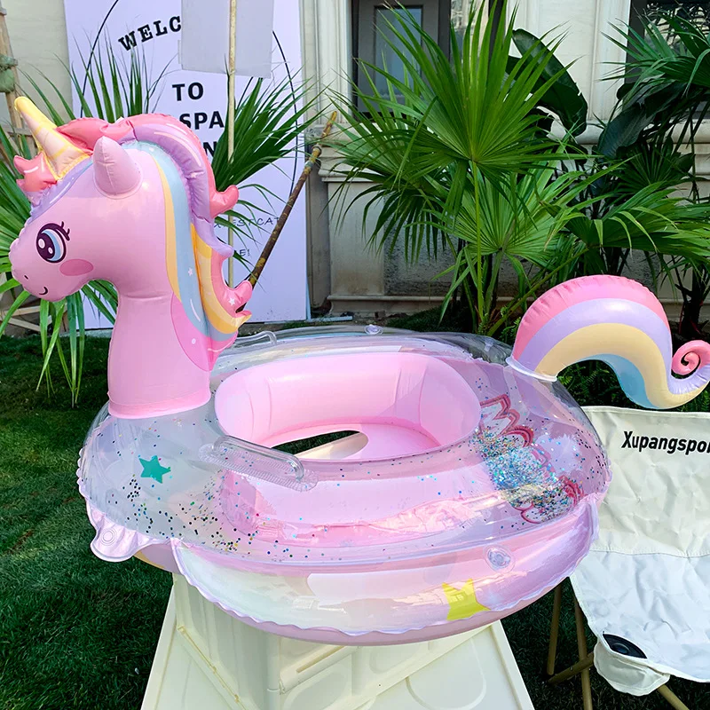 Kids Rainbow Sequined Unicorn Swim Ring Baby Inflatable Swimming Circle Pool - £20.36 GBP+