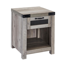 ROCKPOINT End Table with Industrial Style Drawer, Grey Wash - £66.51 GBP