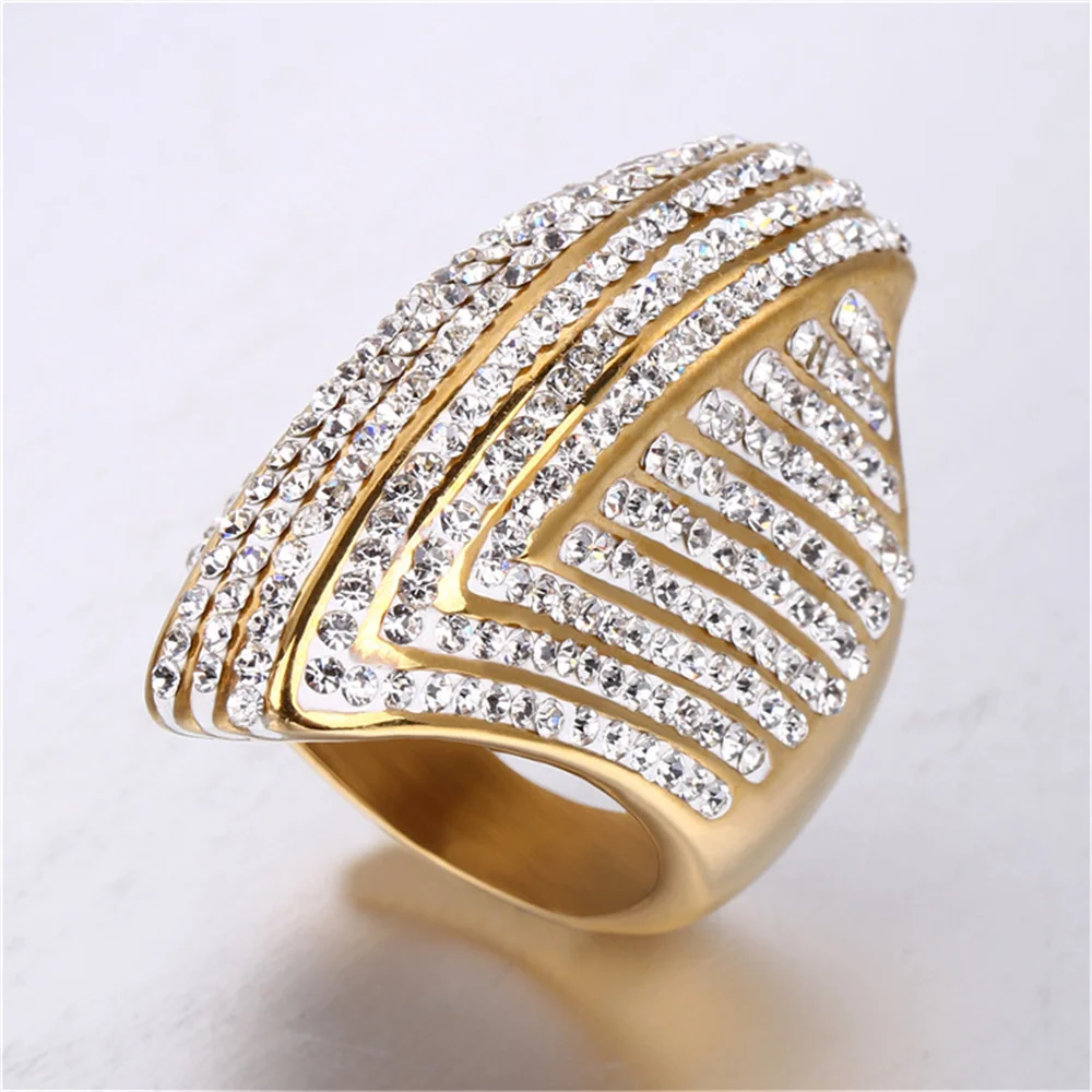 Hip Hop Iced Out Bling Big Oval Ring Female GolStainless Steel Cocktail Rings Fo - £21.15 GBP
