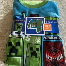 NEW Minecraft Boys Blue Green Creeper TNT Sword Fleece Pajamas 6-7 - £11.75 GBP