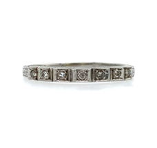 18k White Gold Wedding Band Ring w/Diamonds Engraved Dated 1932 Size 7.75 #J5907 - £262.53 GBP