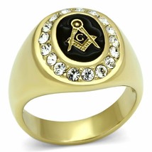 RING MASONIC ION Gold High polished Stainless Steel with Top Grade Crystal TK766 - £31.54 GBP