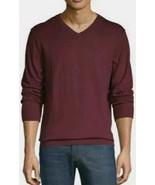 George Mens XL Sweater Burgundy V- Neck Long Sleeve Pullover Top 80% Cotton - $27.76 CAD