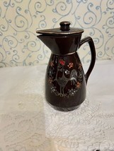 Vintage Redware Pitcher with Lid Rooster Chocolate Brown - £14.20 GBP