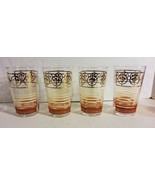 Vintage MCM Fleur De Lis Drinking Glasses Set 4 Gold Striped White Red T... - £21.78 GBP
