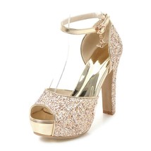 Silver Summer Women High Heel Platform Sandals Gold Black Sequined Cloth Peep To - £42.98 GBP