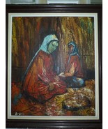 Vintage Cubism Oil Painting, Bedouin Women in Market, Signed E. ENOS, 64... - £161.84 GBP