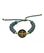 Black Beads St Benedict Bracelet, Catholic Saint Medal Adjustable San Be... - $19.01 CAD