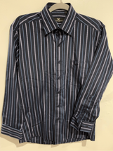 ARMANI Button Down Dress Shirt-15/38 Blue Geometric L/S Cotton Italy EUC... - $12.38