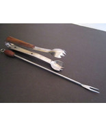 Vintage Retro Bar Accessory Tools 1960s Tongs Fork Walnut &amp; Stainless Steel - $6.99