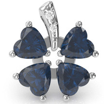 4 Leaf Clover Shamrock Lab-Created Sapphire Diamond Pendant In 14k White Gold - £318.88 GBP