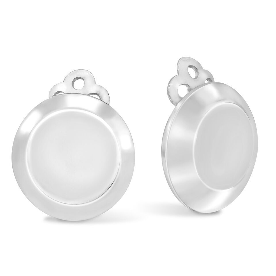 Simple Elegance Round 14mm Dome Button Disc Sterling Silver Clip On Earrings - $20.48