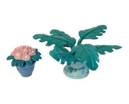 2 VTG 1996 Fisher Price Loving Family Dollhouse Plants Palm + Flowers Blue Pot - £11.98 GBP