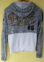 Victoria&#39;s Secret Pink Hoodie Women XS Gray White Gold Black Sequin Dog ... - $24.08