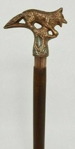 Victorian Wooden Cane Walking Stick Vintage Wolf Head Copper Finish Metal Hand - $34.46