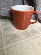 Vintage Pyrex Corning Glass D Handled Burnt Orange/White Mug #50 - $12.19
