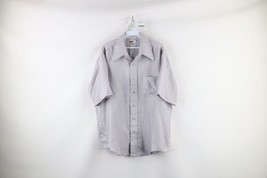 Vintage 70s Streetwear Mens 17 Knit Short Sleeve Collared Button Shirt Gray - £35.00 GBP
