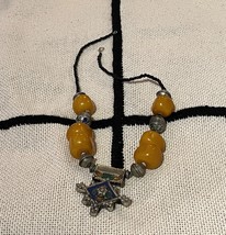 Moroccan necklace with Tuareg Cross - Antique Amber Beads Enamel Cross of south - £267.08 GBP