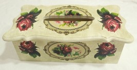 Vintage Wooden Tissue Box With Flower Painting Decorative Napkin Storage Wood - £43.06 GBP