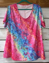 Plus Wm. 2XL Top Stretch Shirt Hippie Gypsy Butterflies Boho Artsy Scoop... - $19.58