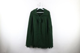 Vintage 50s 60s Boho Chic Womens OS Crochet Cable Knit Fringed Cape Sweater USA - $79.15