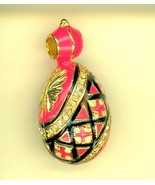 Faberge Egg Pendant PINK, Black Enamel Paint, Sheet Like and Rhinestone,... - $47.22 CAD