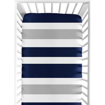 Fitted Crib Sheet for Navy and Gray Stripe Baby/Toddler Bedding - Stripe Print - £34.36 GBP