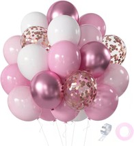 Pink White Rose Party Balloons 60pcs 12 inch Pink White Rose Gold Confetti Ballo - £17.75 GBP