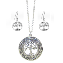 Tree of Life Message Pendant Necklace and Earrings Silver - £11.34 GBP