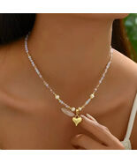 Bead Heart Pendant Necklace in 18K Gold-Plated Alloy - $22.77