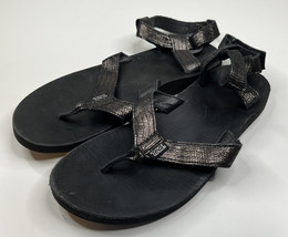 Teva women’s size 10 black metallic Flip Flop sling back sandals b7 - £10.61 GBP