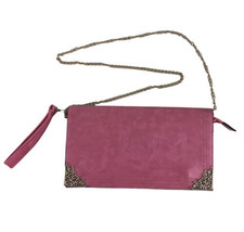 Axixibag Pink Leather Envelope Purse Gold Chain Crest 11-1/4&quot; X 6-1/2&quot; - £14.55 GBP