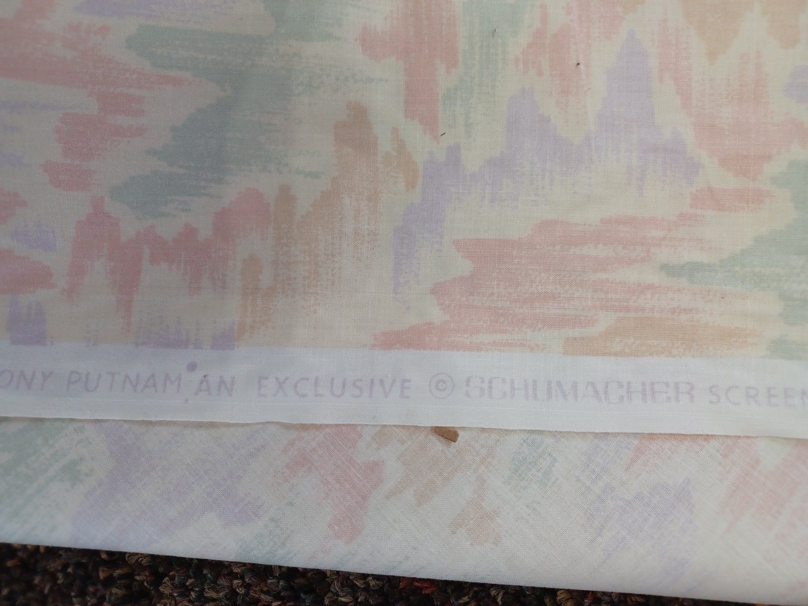 Vtg Shumacher Screen Print Cotton Fabric 80's Pastel Cartier Chez Moi Collection Item image 3