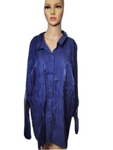 Vintage Womens Plus Button Up Shirt Blue Sparkle Long Sleeve 26w-28w Studio 1940 - £15.31 GBP