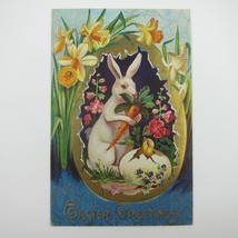 Easter Postcard Rabbit Carrot Chick Hatch Flowers Egg Gold Embossed Antique 1910 - £13.36 GBP