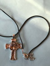 Estate Black Cord w Silvertone INRI Jesus Face in CROSS Pendant Necklace – cord  - £10.29 GBP