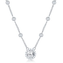 Sterling Silver CZ By The Yard, &amp; center Round CZ Necklace - £108.16 GBP