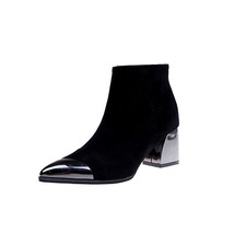 Square Heels Boots Women Winter Chelsea Boots Warm Shoes Pointed toe Sexy Ladies - £40.41 GBP